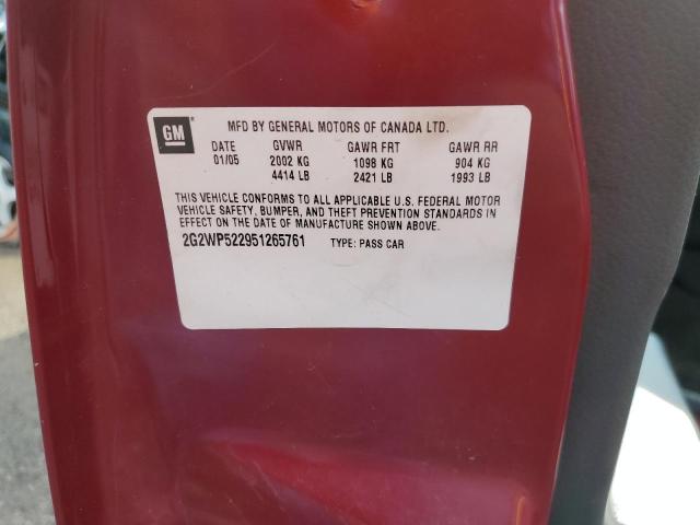 2G2WP522951265761 - 2005 PONTIAC GRAND PRIX 勃艮第红 照片 12