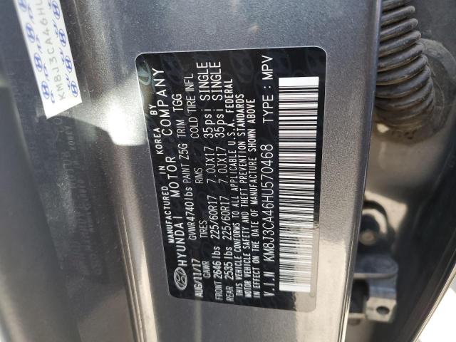 KM8J3CA46HU570468 - 2017 HYUNDAI TUCSON LIMITED GRAY photo 12