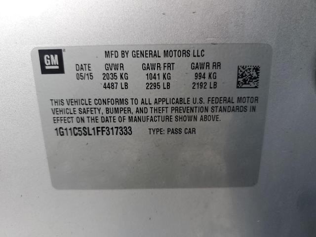 1G11C5SL1FF317333 - 2015 CHEVROLET MALIBU 1LT 银色 照片 12