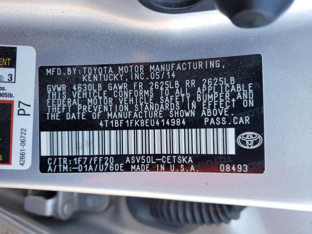 4T1BF1FK8EU414984 - 2014 TOYOTA CAMRY L SILVER photo 13