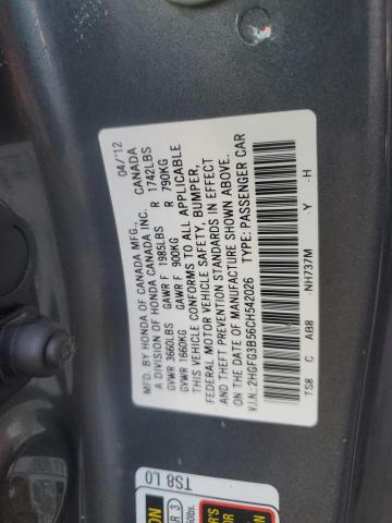 2HGFG3B56CH542026 - 2012 HONDA CIVIC LX CHARCOAL photo 12