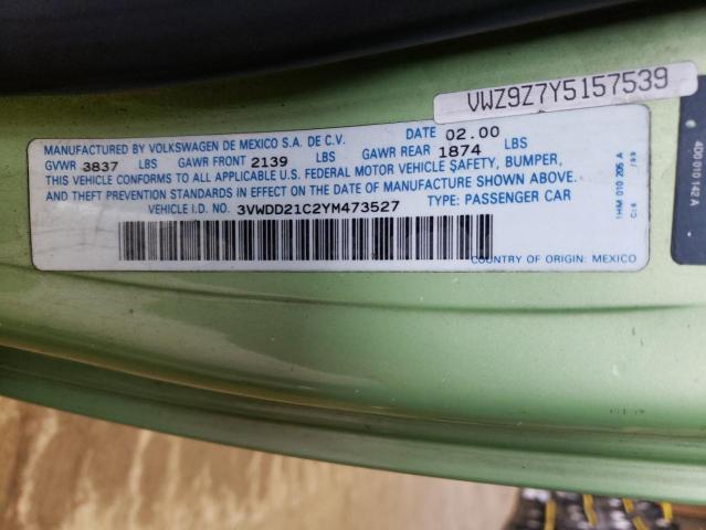 3VWDD21C2YM473527 - 2000 VOLKSWAGEN NEW BEETLE GLX 绿色 照片 12