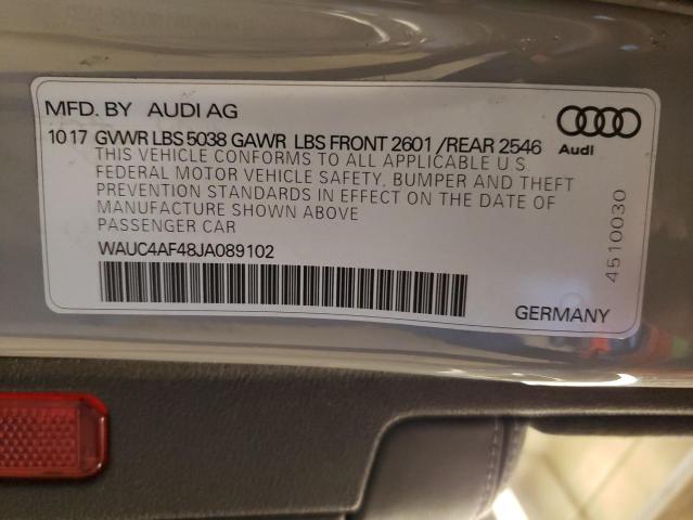 WAUC4AF48JA089102 - 2018 AUDI S4 PRESTIGE GRAY photo 12