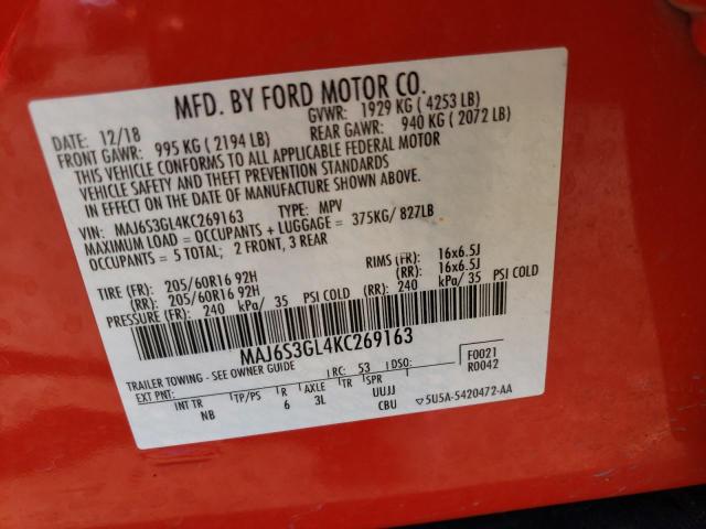 MAJ6S3GL4KC269163 - 2019 FORD ECOSPORT SE RED photo 13