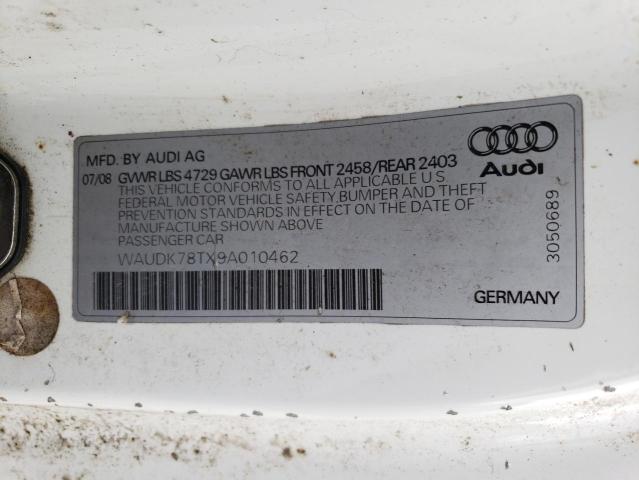 WAUDK78TX9A010462 - 2009 AUDI A5 QUATTRO WHITE photo 12