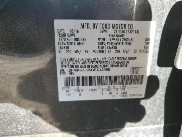 2FMPK3J95GBC42956 - 2016 FORD EDGE SEL GRAY photo 12