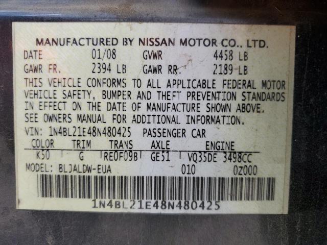 1N4BL21E48N480425 - 2008 NISSAN ALTIMA 3.5SE GRAY photo 13