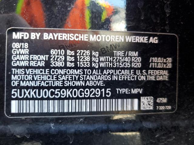 5UXKU0C59K0G92915 - 2019 BMW X6 SDRIVE35I BLACK photo 14