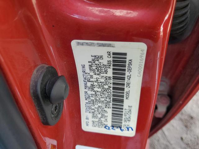 5YFBU4EE2CP012198 - 2012 TOYOTA COROLLA BASE RED photo 12