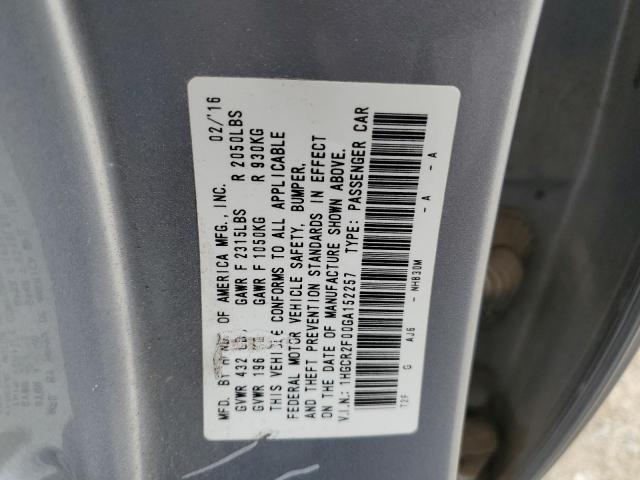 1HGCR2F00GA152257 - 2016 HONDA ACCORD EX SILVER photo 13