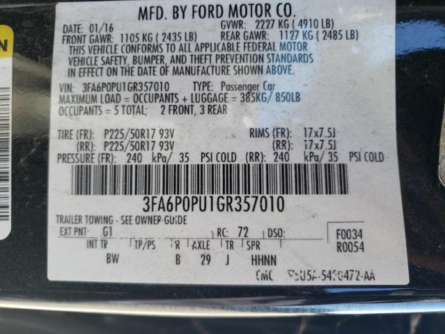 3FA6P0PU1GR357010 - 2016 FORD FUSION SE PHEV BLACK photo 12