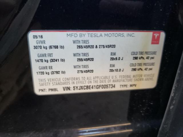 5YJXCBE41GF005734 - 2016 TESLA MODEL X BLACK photo 13