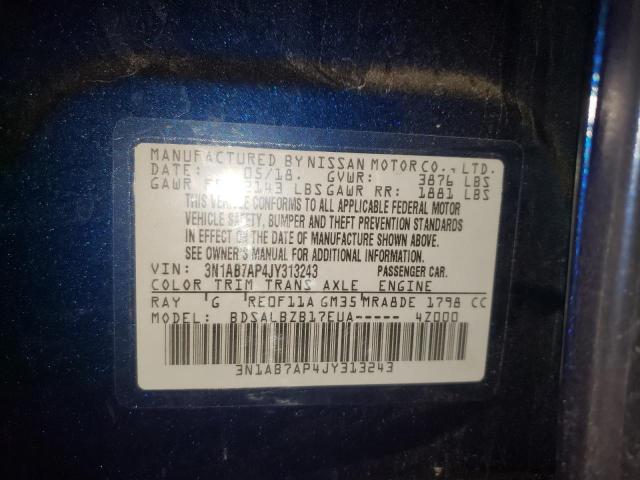 3N1AB7AP4JY313243 - 2018 NISSAN SENTRA S BLUE photo 13