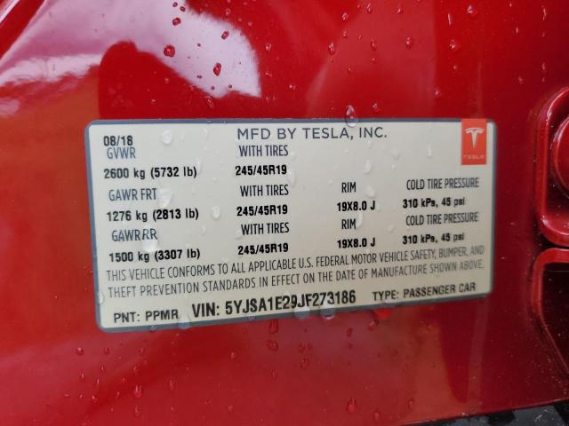 5YJSA1E29JF273186 - 2018 TESLA MODEL S RED photo 14