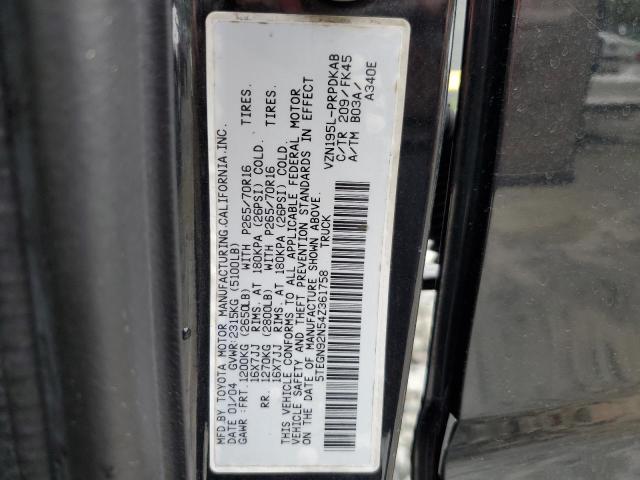 5TEGN92N54Z361758 - 2004 TOYOTA TACOMA DOUBLE CAB PRERUNNER BLACK photo 12