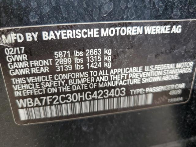 WBA7F2C30HG423403 - 2017 BMW 750 XI BLACK photo 12