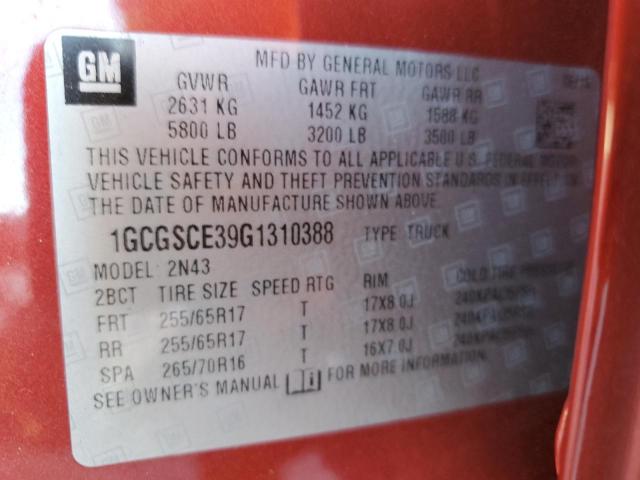 1GCGSCE39G1310388 - 2016 CHEVROLET COLORADO LT RED photo 13