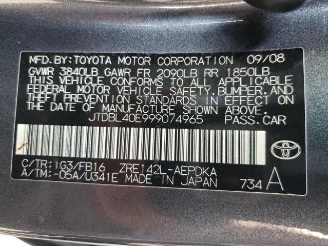 JTDBL40E999074965 - 2009 TOYOTA COROLLA BASE GRAY photo 12