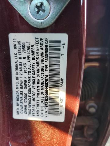 19XFB2F56EE082074 - 2014 HONDA CIVIC LX BURGUNDY photo 13