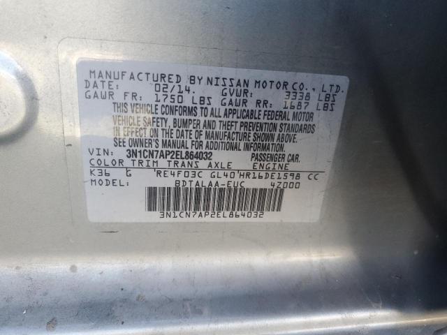 3N1CN7AP2EL864032 - 2014 NISSAN VERSA S SILVER photo 12