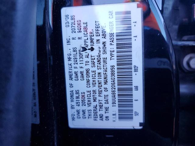 19UUA66206A038956 - 2006 ACURA TL BLACK photo 12