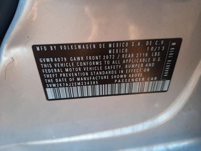 3VW2K7AJ2EM234385 - 2014 VOLKSWAGEN JETTA BASE 银色 照片 10