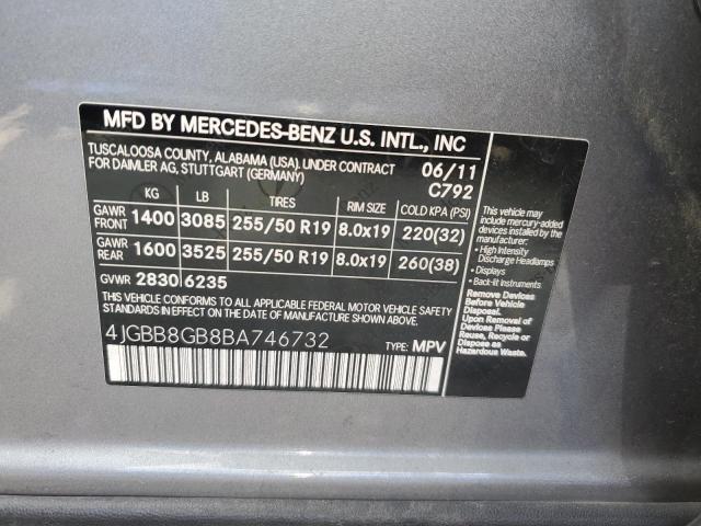 4JGBB8GB8BA746732 - 2011 MERCEDES-BENZ ML 350 4MATIC SILVER photo 13