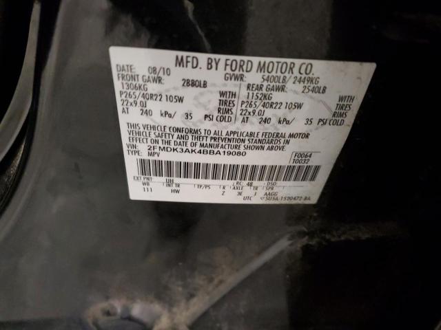 2FMDK3AK4BBA19080 - 2011 FORD EDGE SPORT BLACK photo 13