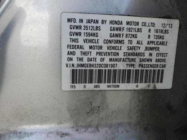 JHMGE8H32DC081907 - 2013 HONDA FIT SILVER photo 12