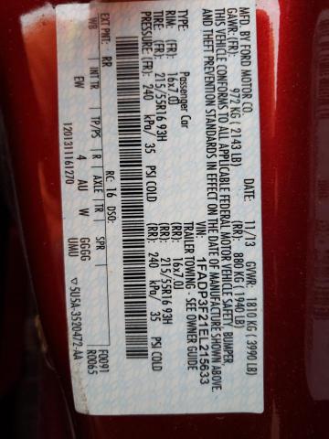 1FADP3F21EL215633 - 2014 FORD FOCUS SE RED photo 12