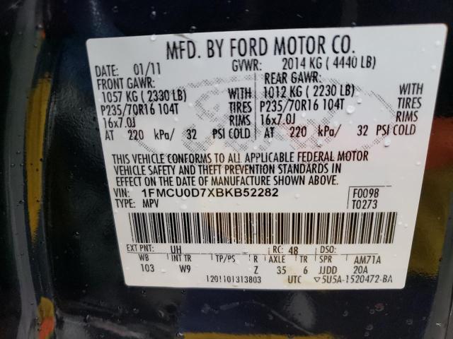 1FMCU0D7XBKB52282 - 2011 FORD ESCAPE XLT BLACK photo 14