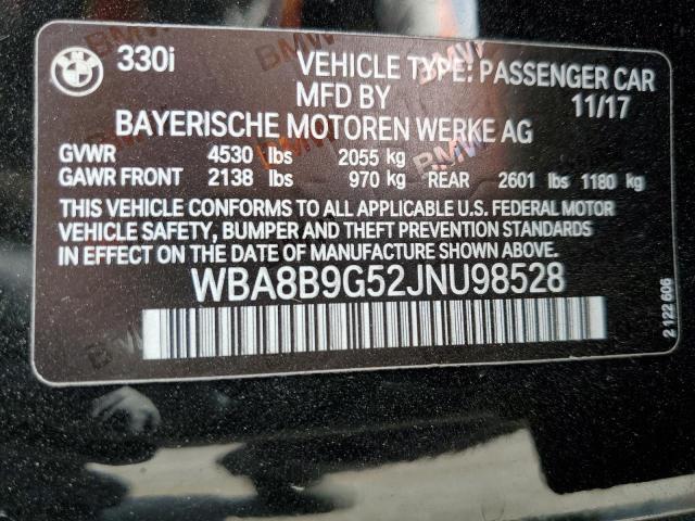 WBA8B9G52JNU98528 - 2018 BMW 330 I BLACK photo 13