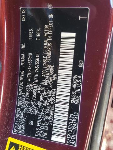 5TDDGRFH6JS051404 - 2018 TOYOTA HIGHLANDER HYBRID LIMITED RED photo 13