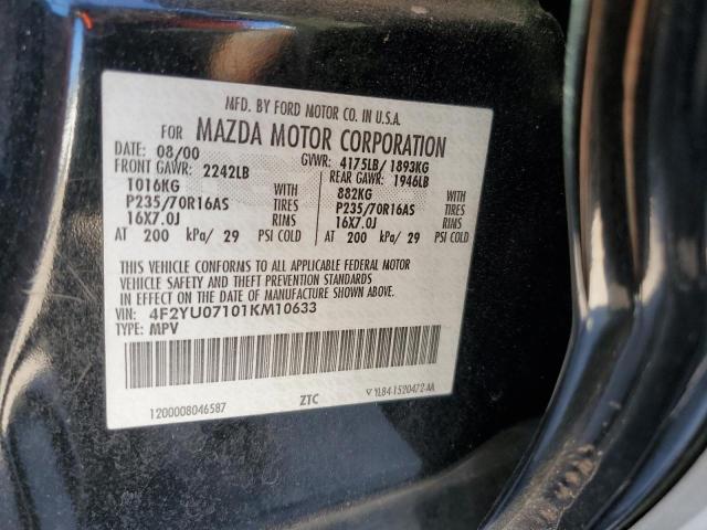 4F2YU07101KM10633 - 2001 MAZDA TRIBUTE DX BLACK photo 13