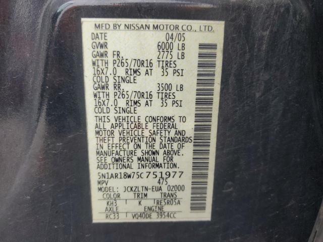 5N1AR18W75C751977 - 2005 NISSAN PATHFINDER LE 黑色 照片 13