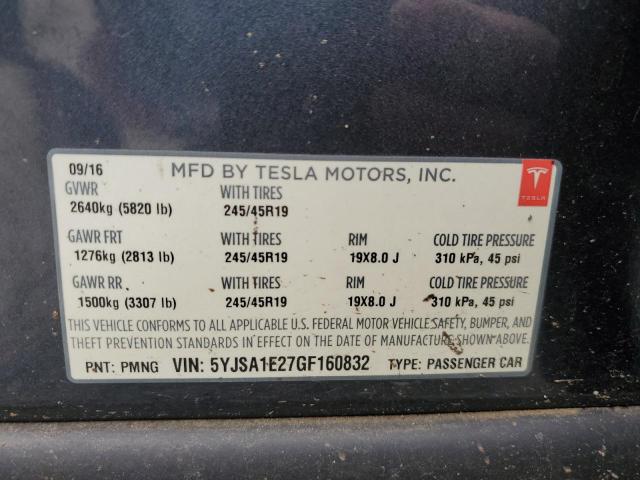 5YJSA1E27GF160832 - 2016 TESLA MODEL S GRAY photo 12