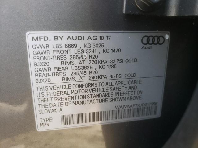 WA1VAAF7XJD017986 - 2018 AUDI Q7 PRESTIGE GRAY photo 14