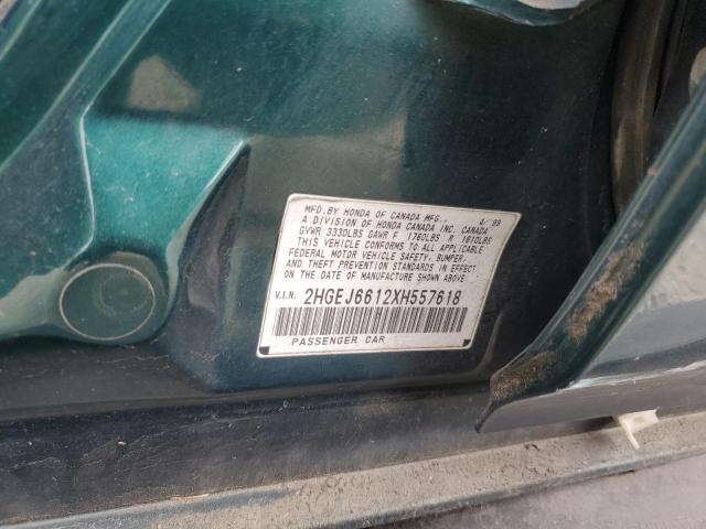 2HGEJ6612XH557618 - 1999 HONDA CIVIC BASE Yaşıl foto 12