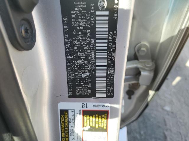 4T1BK1EB8DU006688 - 2013 TOYOTA AVALON BASE 银色 照片 12