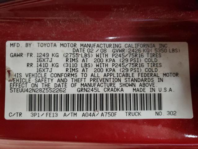5TEUU42N28Z552262 - 2008 TOYOTA TACOMA ACCESS CAB Қызыл фото 12