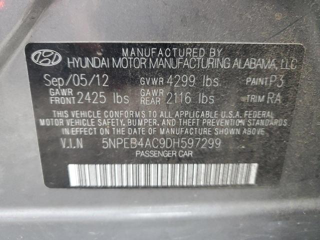 5NPEB4AC9DH597299 - 2013 HYUNDAI SONATA GLS GRAY photo 12