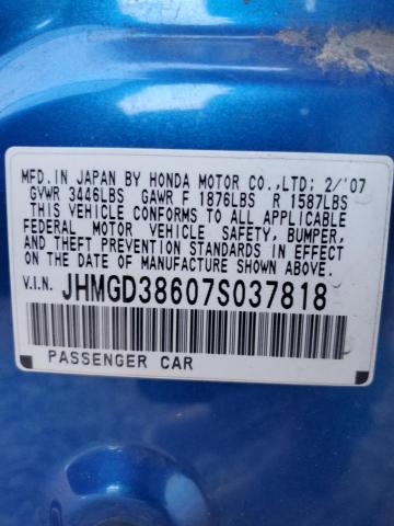 JHMGD38607S037818 - 2007 HONDA FIT S BLUE photo 12