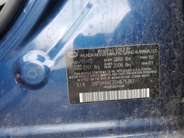 5NPDH4AE2GH675387 - 2016 HYUNDAI ELANTRA SE BLUE photo 13