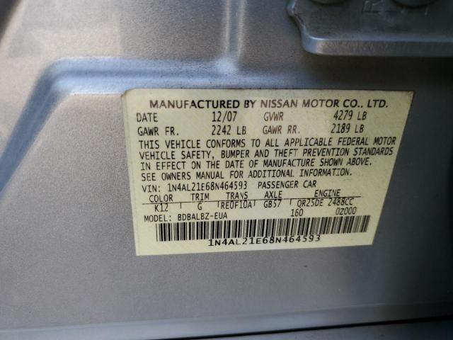 1N4AL21E68N464593 - 2008 NISSAN ALTIMA 2.5 SILVER photo 12