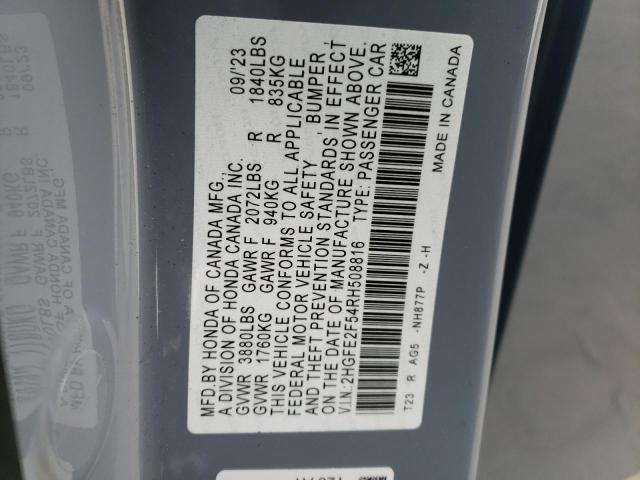 2HGFE2F54RH508816 - 2024 HONDA CIVIC SPORT 蓝色 照片 12