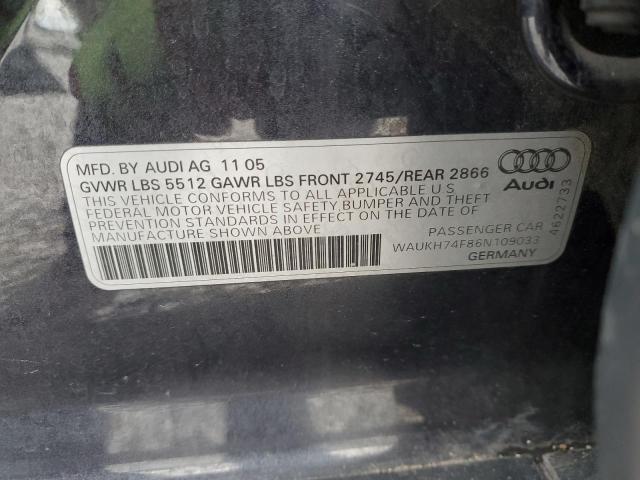 WAUKH74F86N109033 - 2006 AUDI A6 AVANT QUATTRO GRAY photo 12