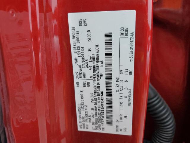 1FTFW1E83NFC42346 - 2022 FORD F150 SUPERCREW RED photo 12