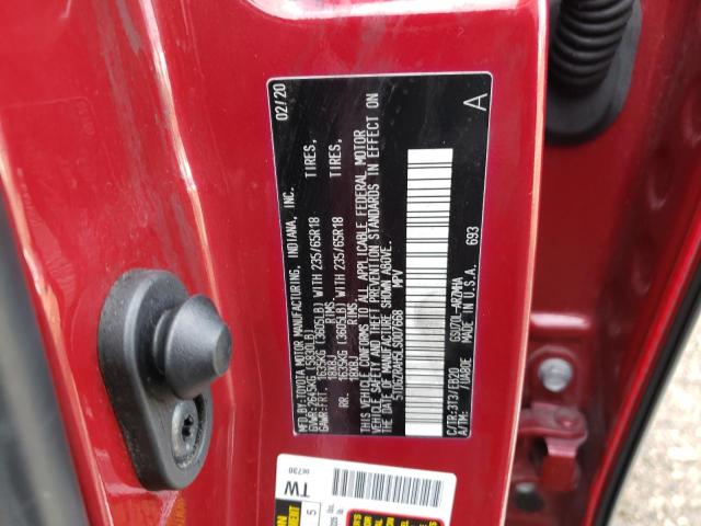 5TDGZRAH5LS007668 - 2020 TOYOTA HIGHLANDER XLE RED photo 12