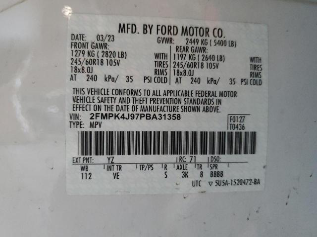 2FMPK4J97PBA31358 - 2023 FORD EDGE SEL WHITE photo 12