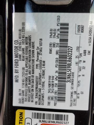 3LN6L5E98LR602327 - 2020 LINCOLN MKZ RESERVE შავი ფოტო 12